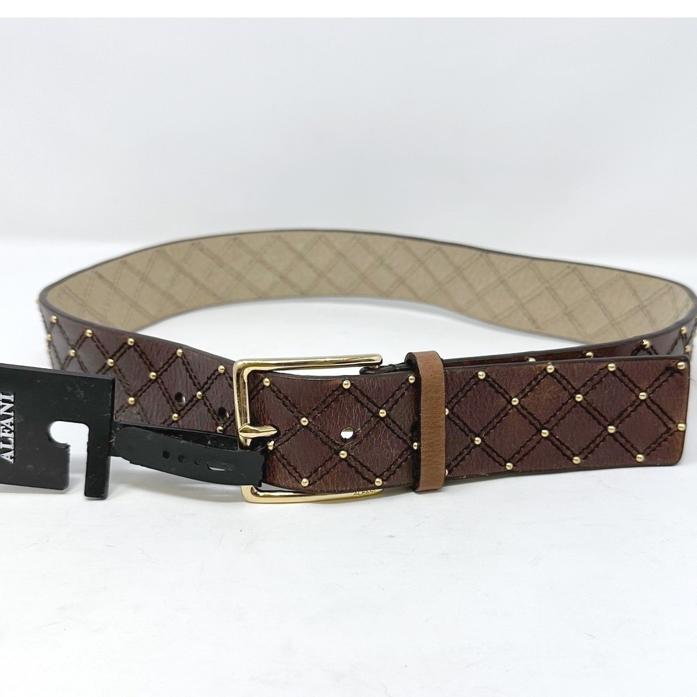 Alfani Studded 1.5" Leather Belt Brown Size‎ S